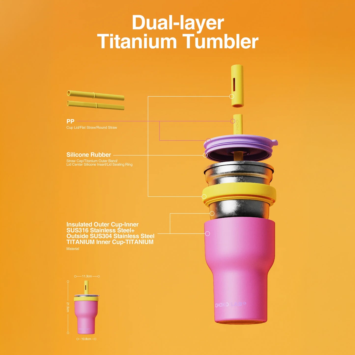 Chako Lab Dual-Layer Ti Tumbler (Brown)