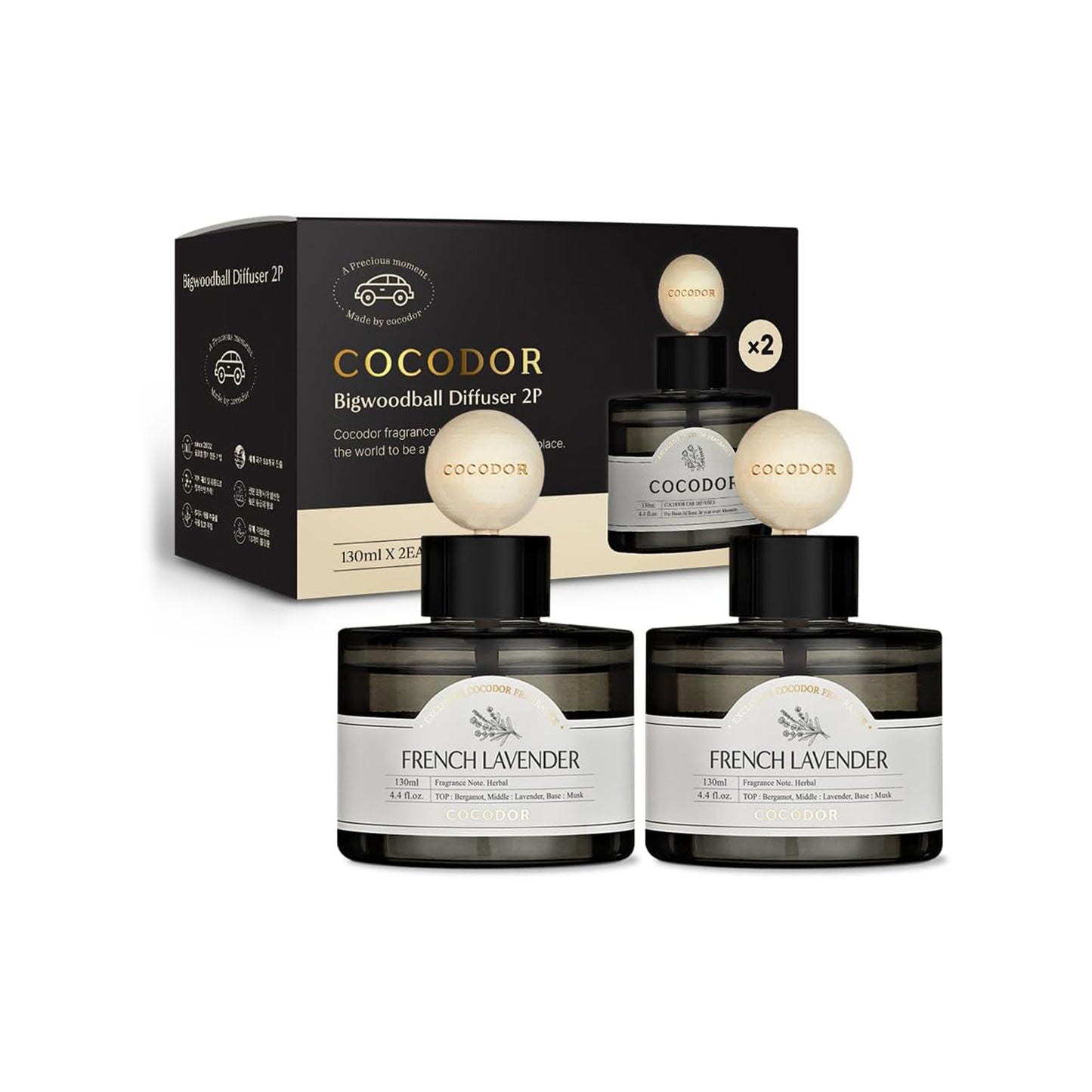 Cocodor Wood Ball Diffuser Set - French Lavender 50ml 2 Pack