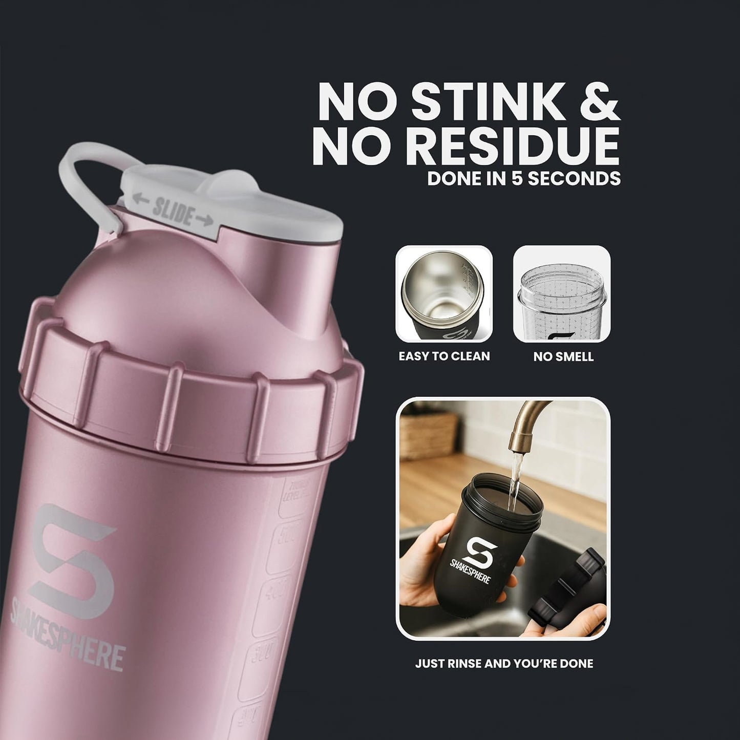 ShakeSphere Tumbler Original 700ml (Metallic Rose Gold / White Logo)