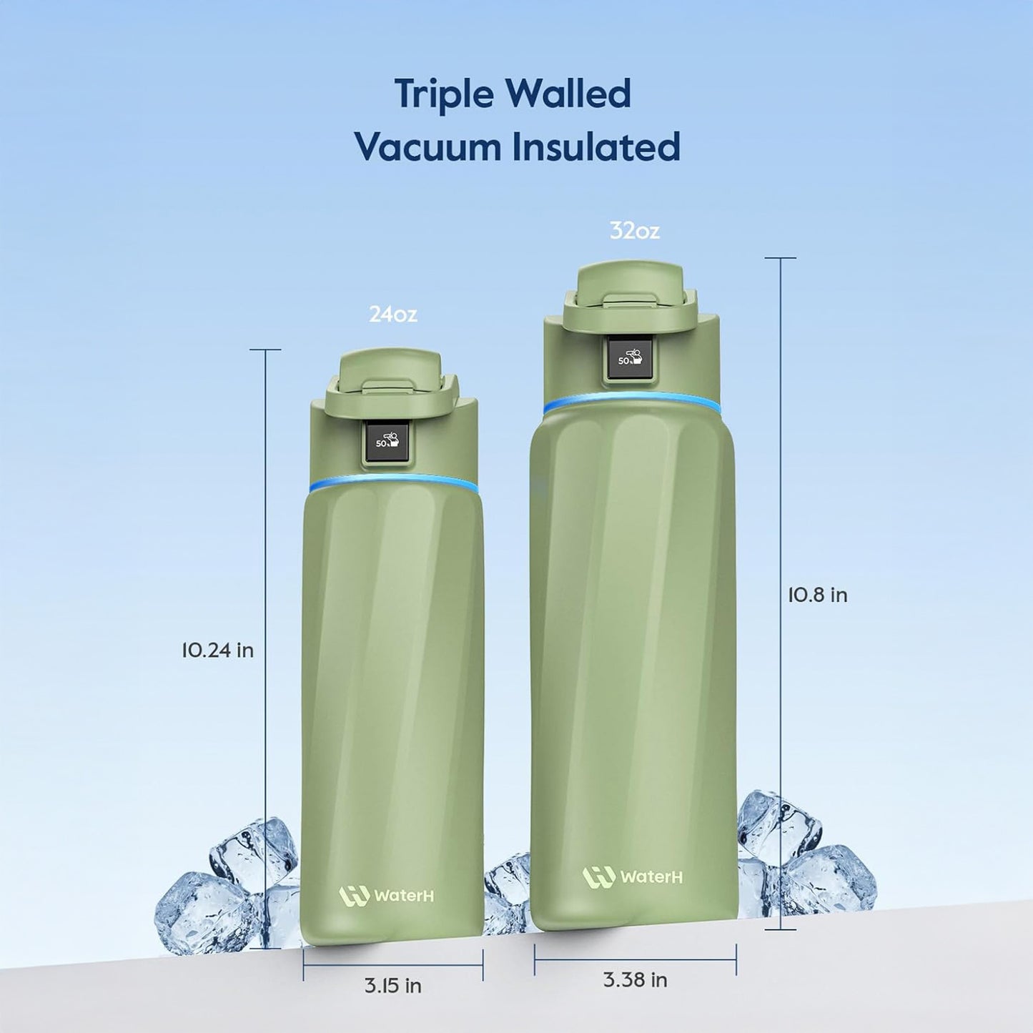 WaterH BOOST Smart Water Bottle (Green 24oz)