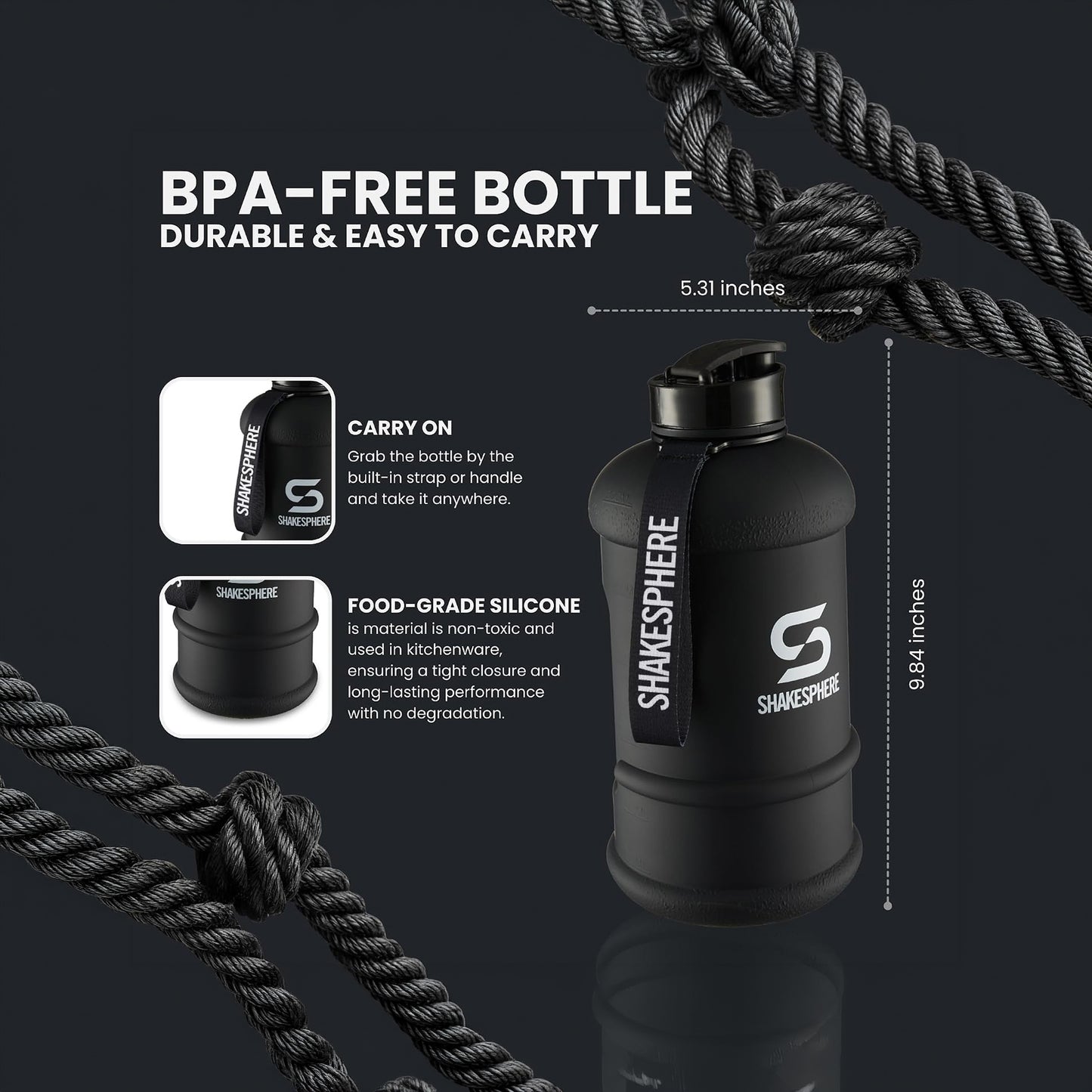ShakeSphere Hydration Jug 1.3L (Matte Black / White Logo)