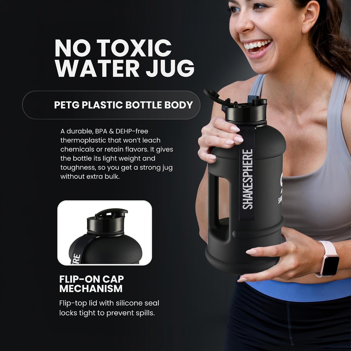ShakeSphere Hydration Jug 1.3L (Matte Black / White Logo)