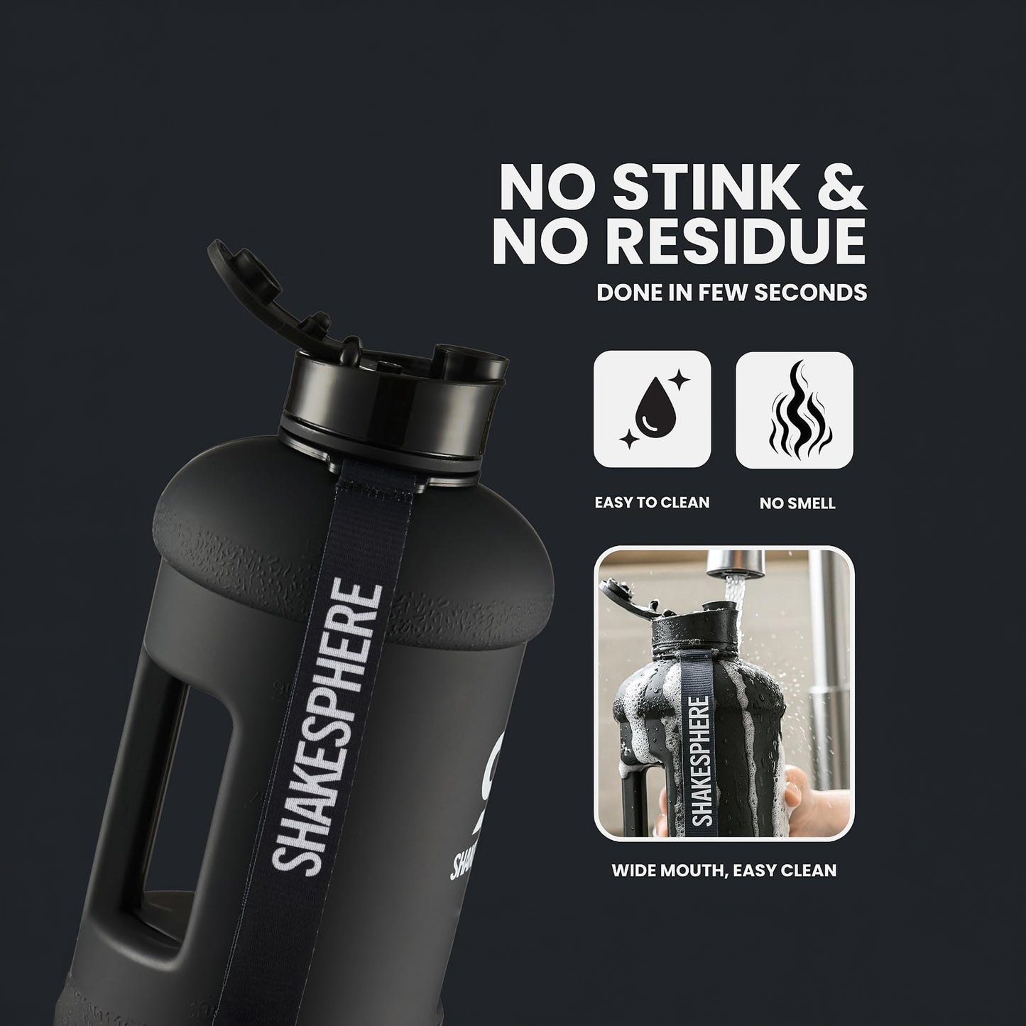 ShakeSphere Hydration Jug 1.3L (Matte Black / White Logo)