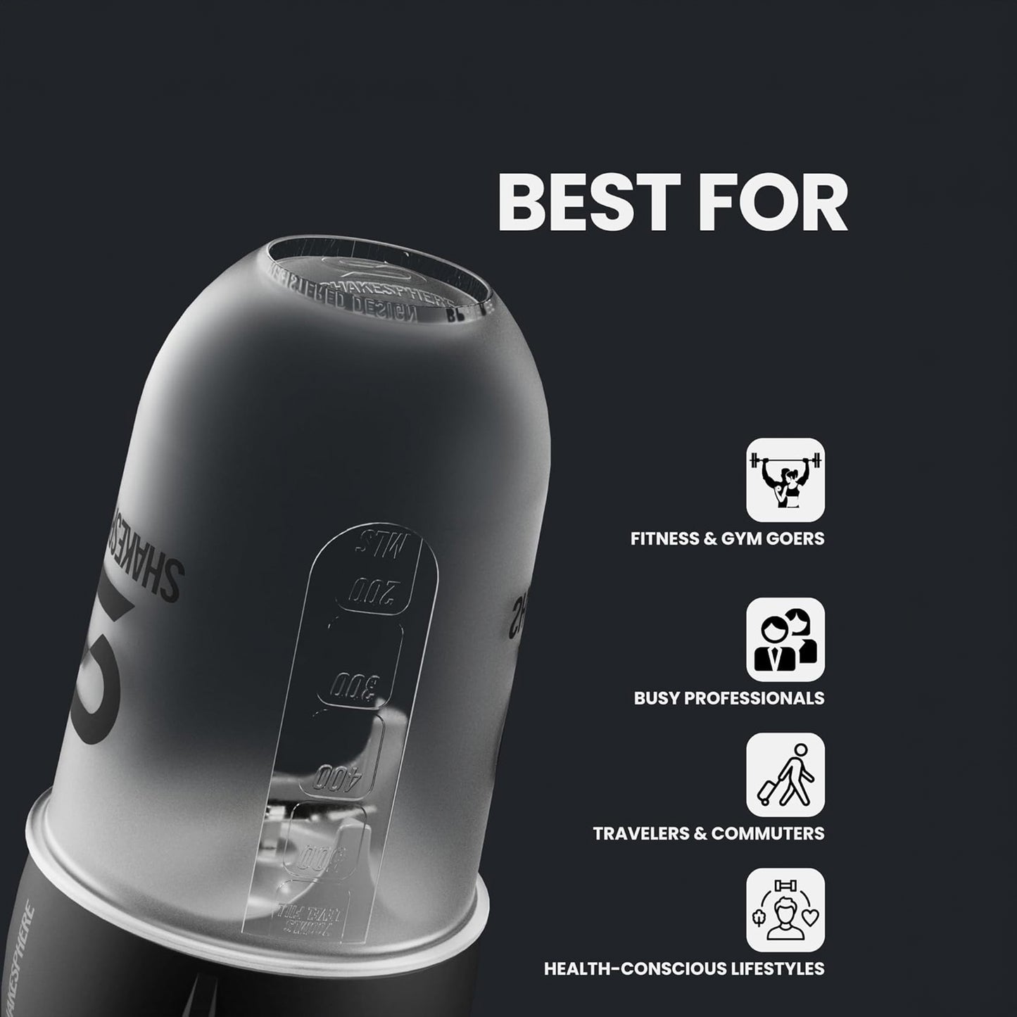 غطاء خلاط ShakeSphere المحمول الإلكتروني (أسود مطفي)