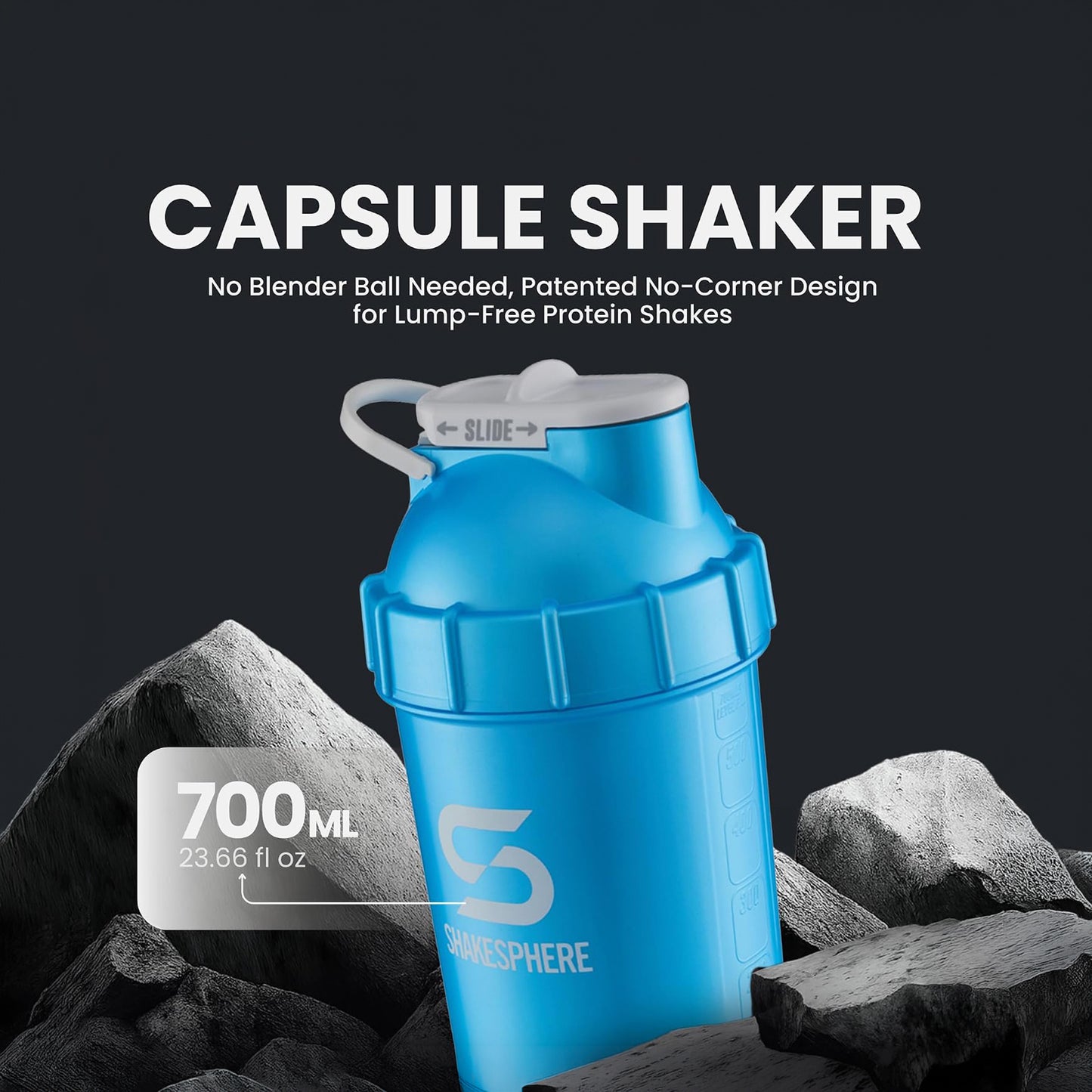 ShakeSphere Tumbler Original 700ml (أزرق سماوي معدني / شعار أبيض)