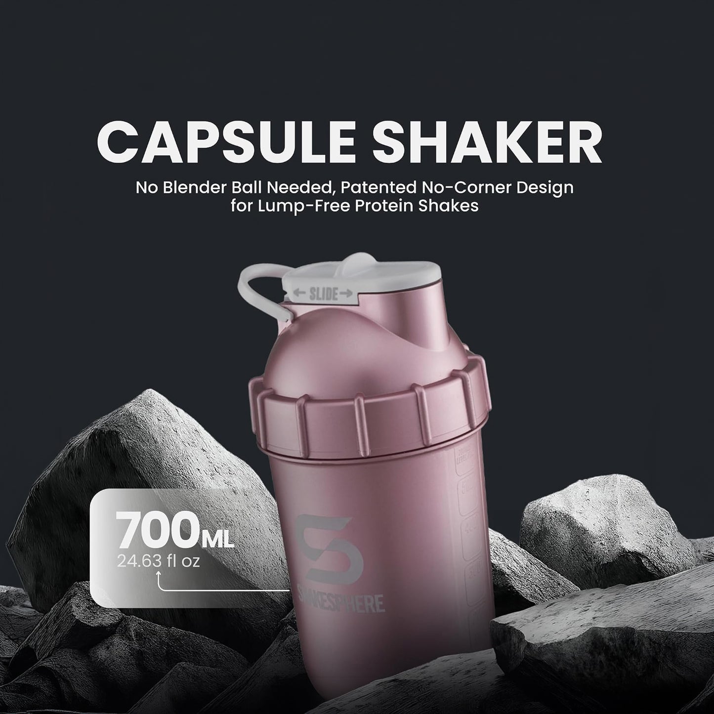 ShakeSphere Tumbler Original 700ml (Metallic Rose Gold / White Logo)