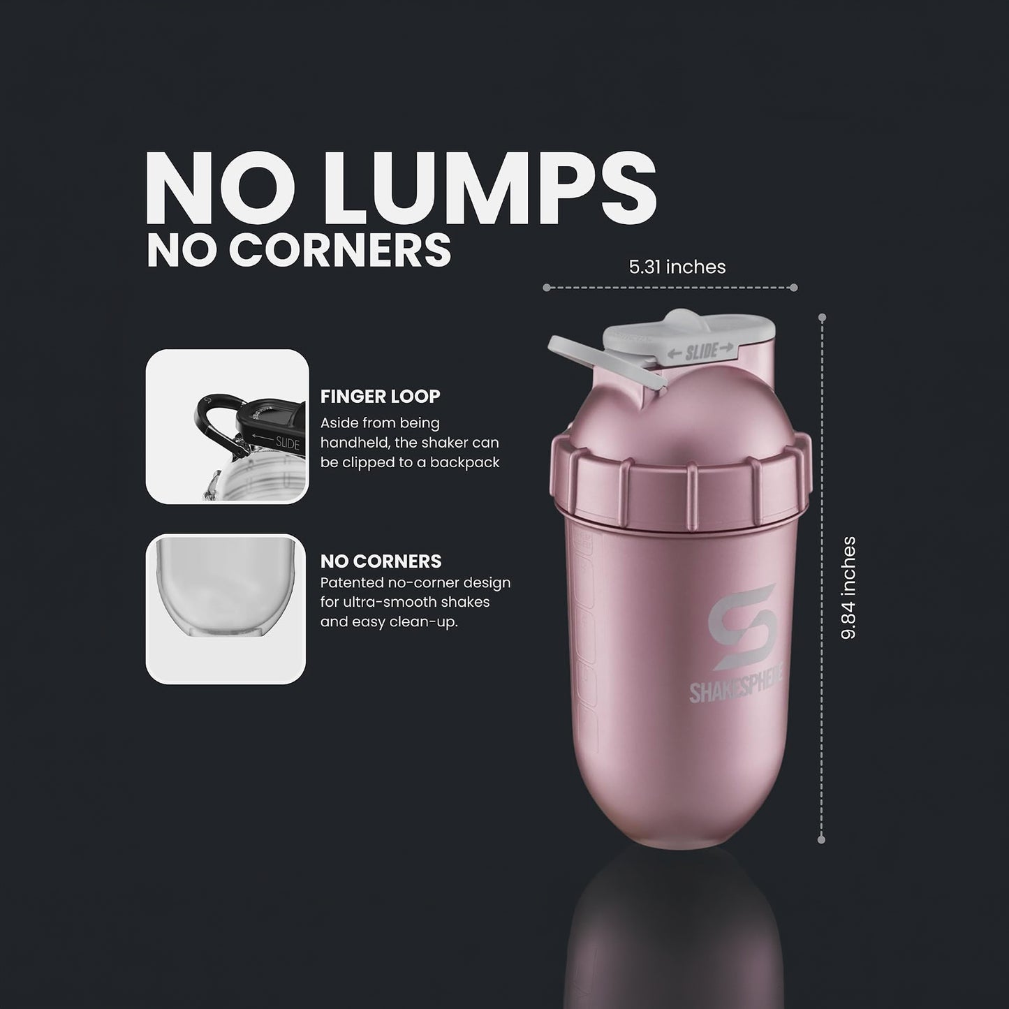 ShakeSphere Tumbler Original 700ml (Metallic Rose Gold / White Logo)