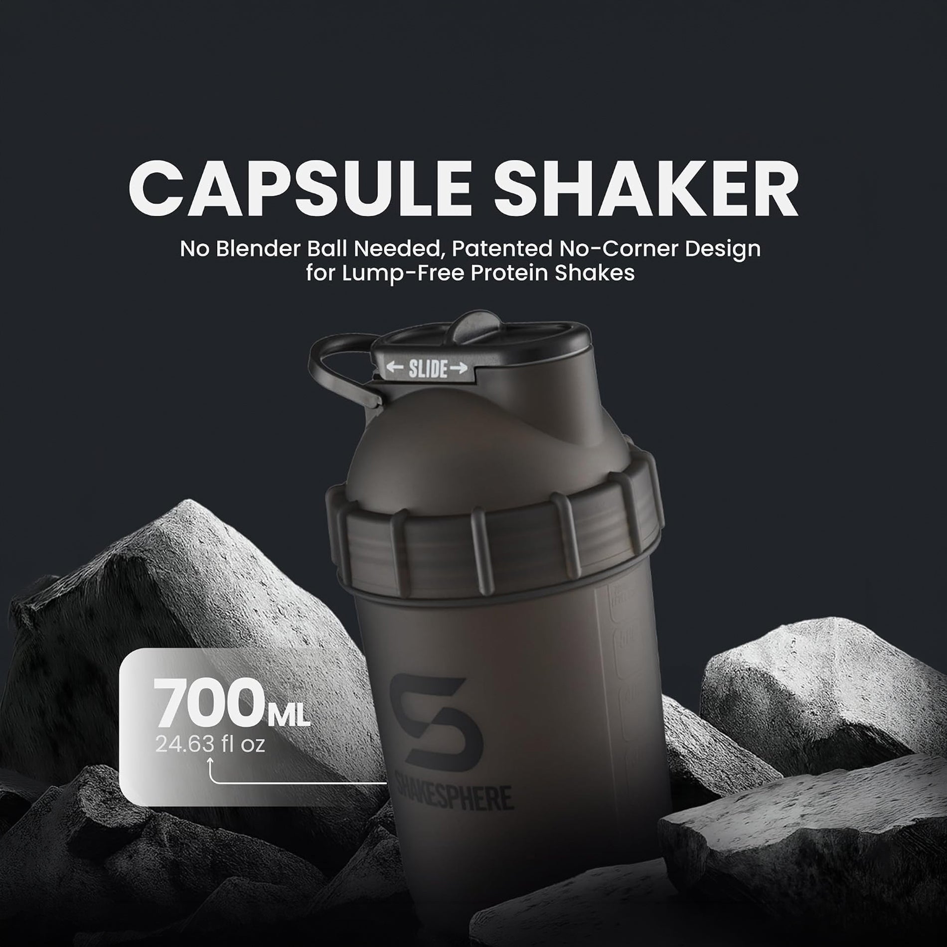 ShakeSphere Tumbler Original 700ml (Frosted Black / White Logo)
