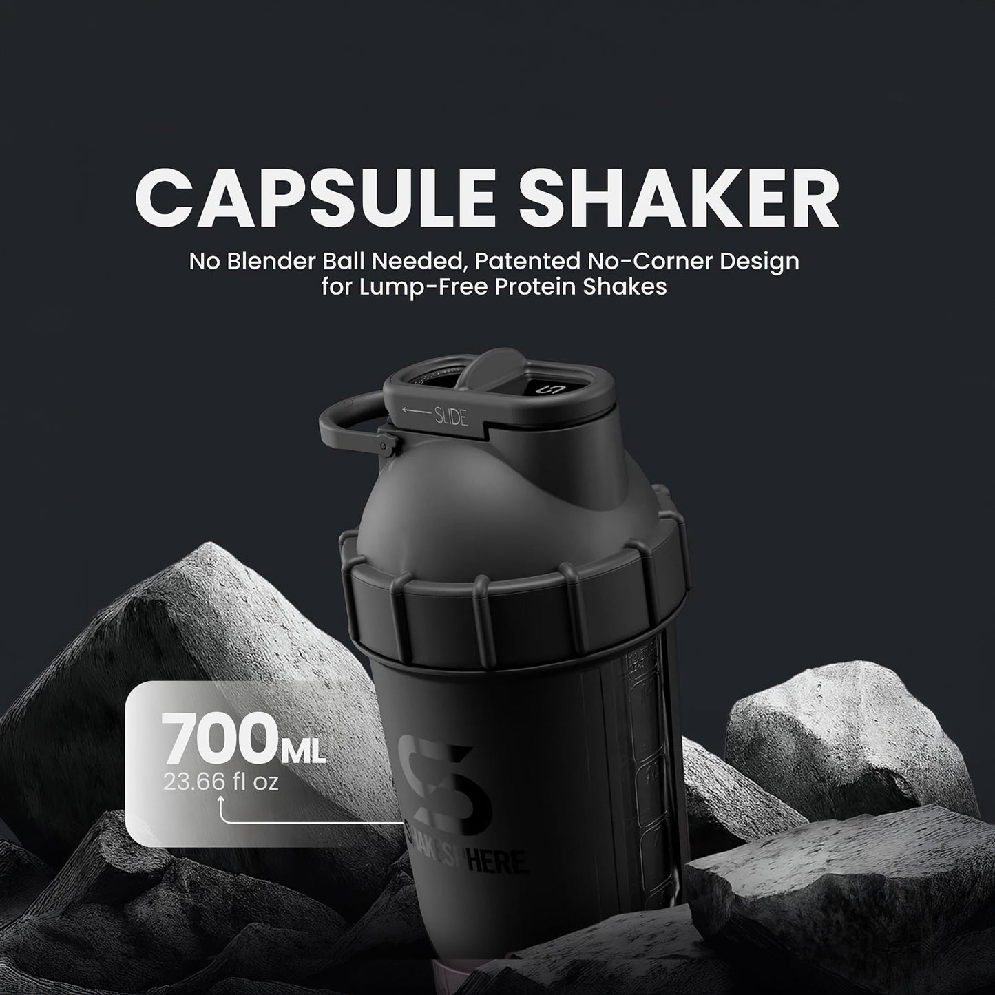 ShakeSphere Tumbler View سعة 700 مل (أسود مطفأ - نافذة سوداء)
