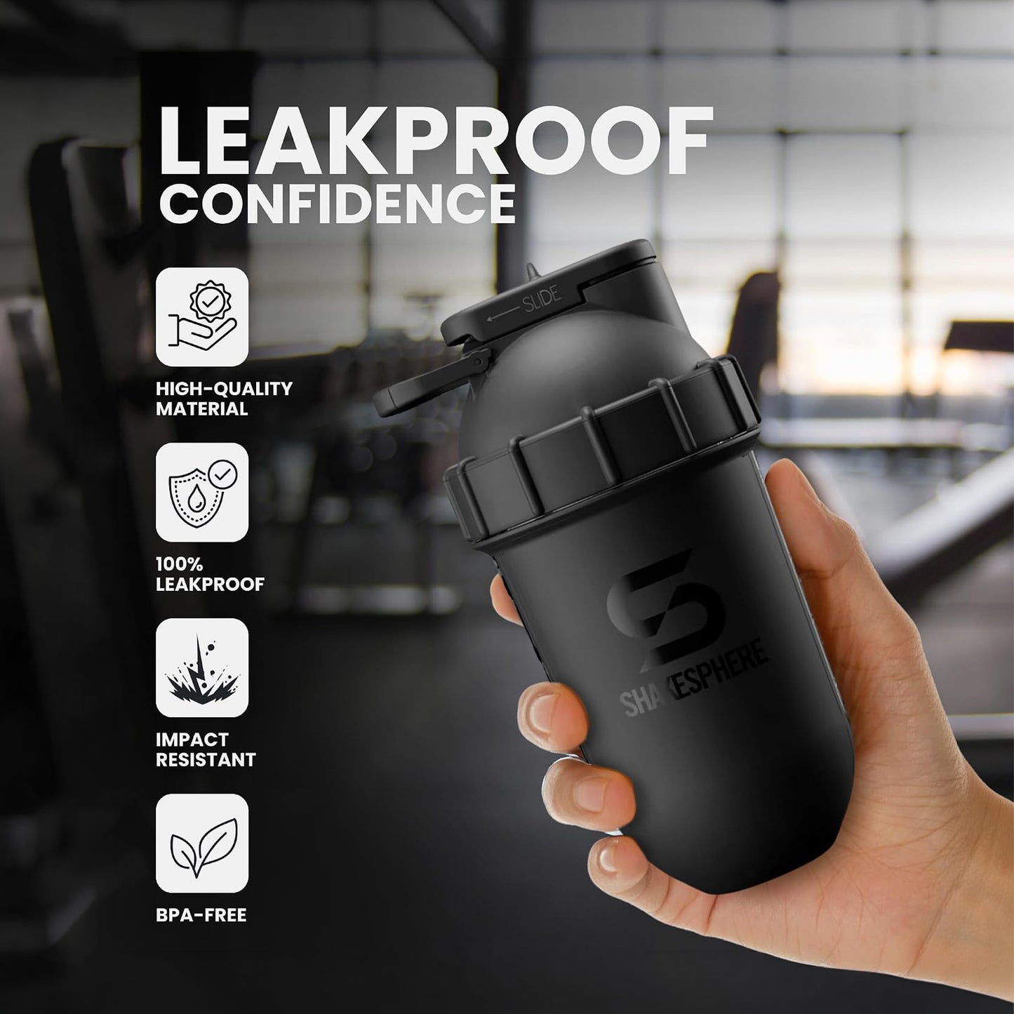 ShakeSphere Tumbler View سعة 700 مل (أسود مطفأ - نافذة سوداء)