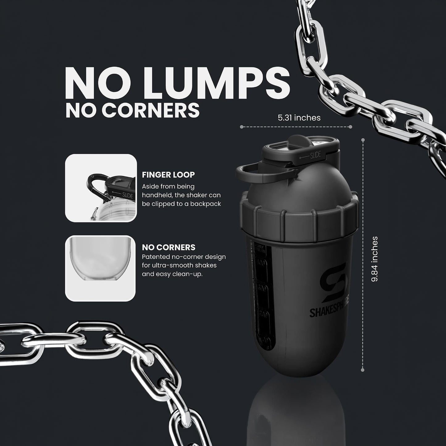 ShakeSphere Tumbler View سعة 700 مل (أسود مطفأ - نافذة سوداء)