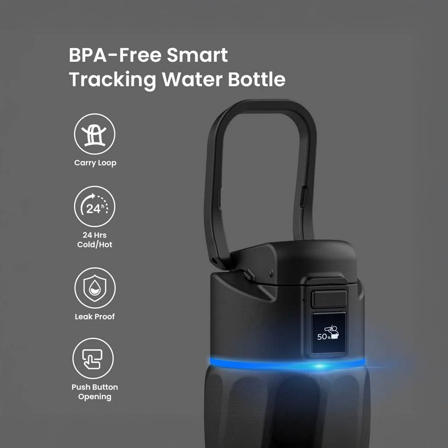 WaterH BOOST Smart Water Bottle (Black 24oz)