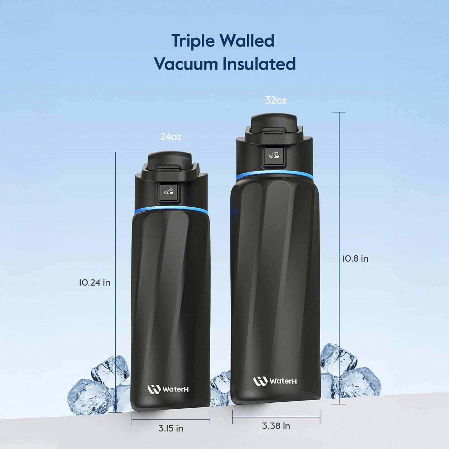WaterH BOOST Smart Water Bottle (Black 24oz)