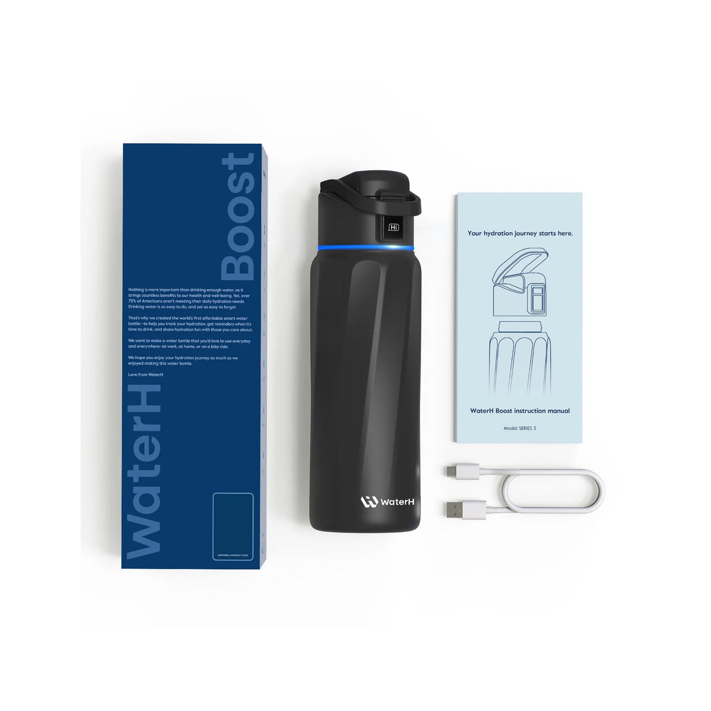 WaterH BOOST Smart Water Bottle (Black 24oz)