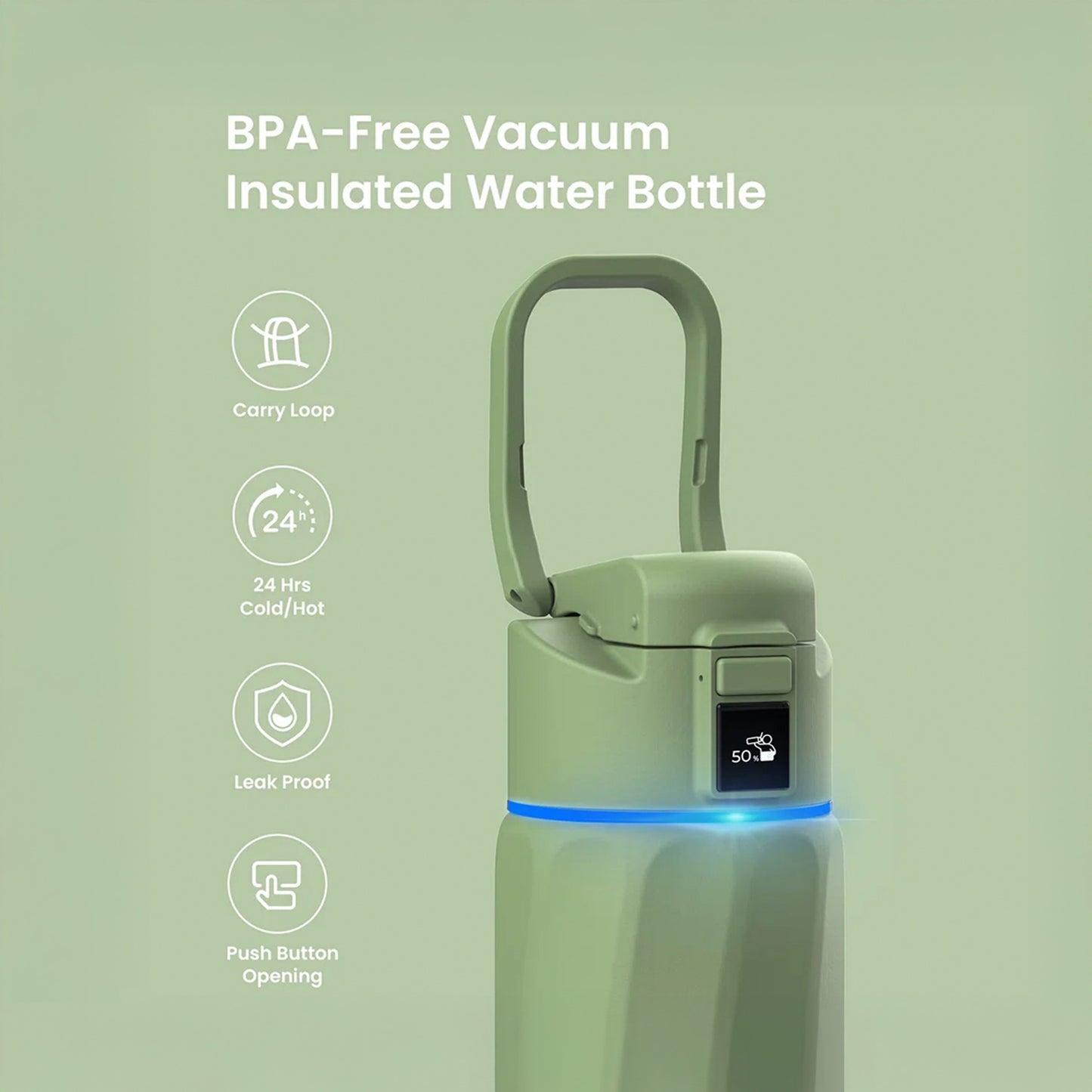 WaterH BOOST Smart Water Bottle (Green 24oz)